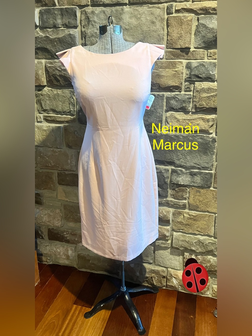 Neiman Marcus Pale Pink Cap Sleeve Midi Sheath Dress